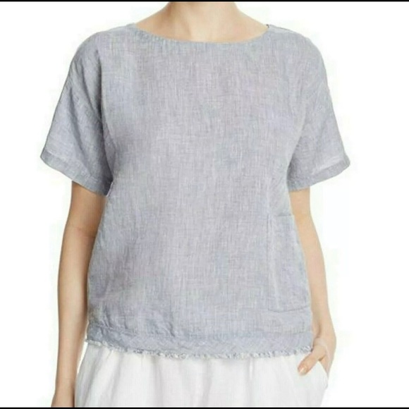 Eileen Fisher Tops - Eileen Fisher Boxy Handkerchief Linen chambray top